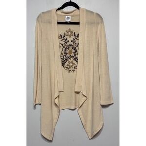 Ivy Jane Cream Boho Chic‎ Embroidered Asymmetrical Cardigan Size XS Festival